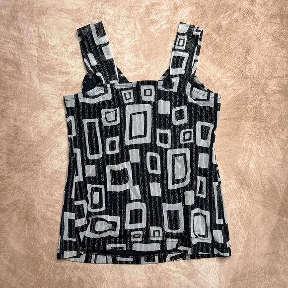 Vintage 90s Pursuits ltd. Geometric Metallic Tank Top Black Gray Party Mod Disco - Picture 2 of 6